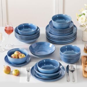 Blue Reactive Glaze Ceramic Dinnerware Set (24 pieces/6 servings)